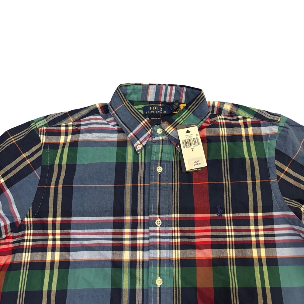 Polo Ralph Lauren Mens Large Classic Fit Plaid Button Down Sport Shirt NWT Multi